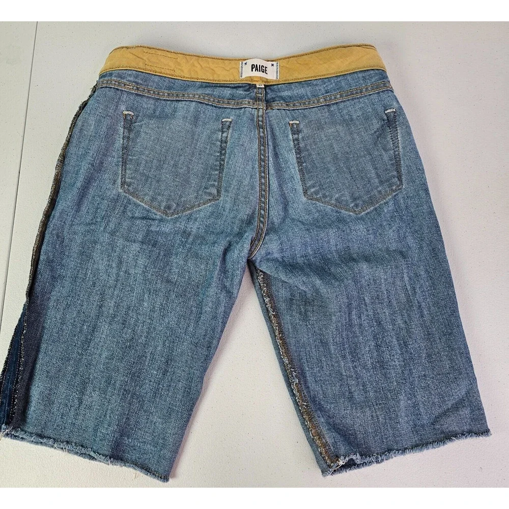 Paige Women's 27 (31x10) Blue Raw Hem Cut Off Denim Distressed Jeans Short USA - Picture 10 of 14